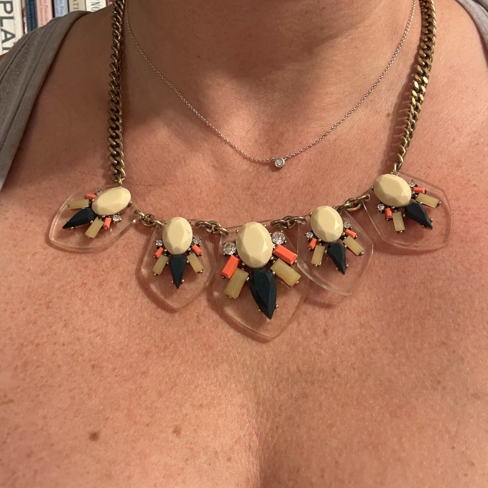 J. Crew Y2K Acrylic and Gemstone Statement Necklace